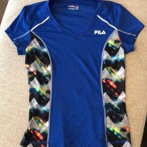 FILA running exercise shirt M, blue short-sleeve